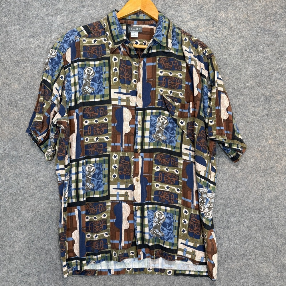 Vintage Kahala Hawaiian Shirt Mens‎ Medium Tribal Guitar Goddess Graphic Aloha